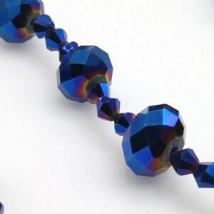 Blue Iridescent Beaded Necklace, No Clasp, Two Strands, 28 Inches